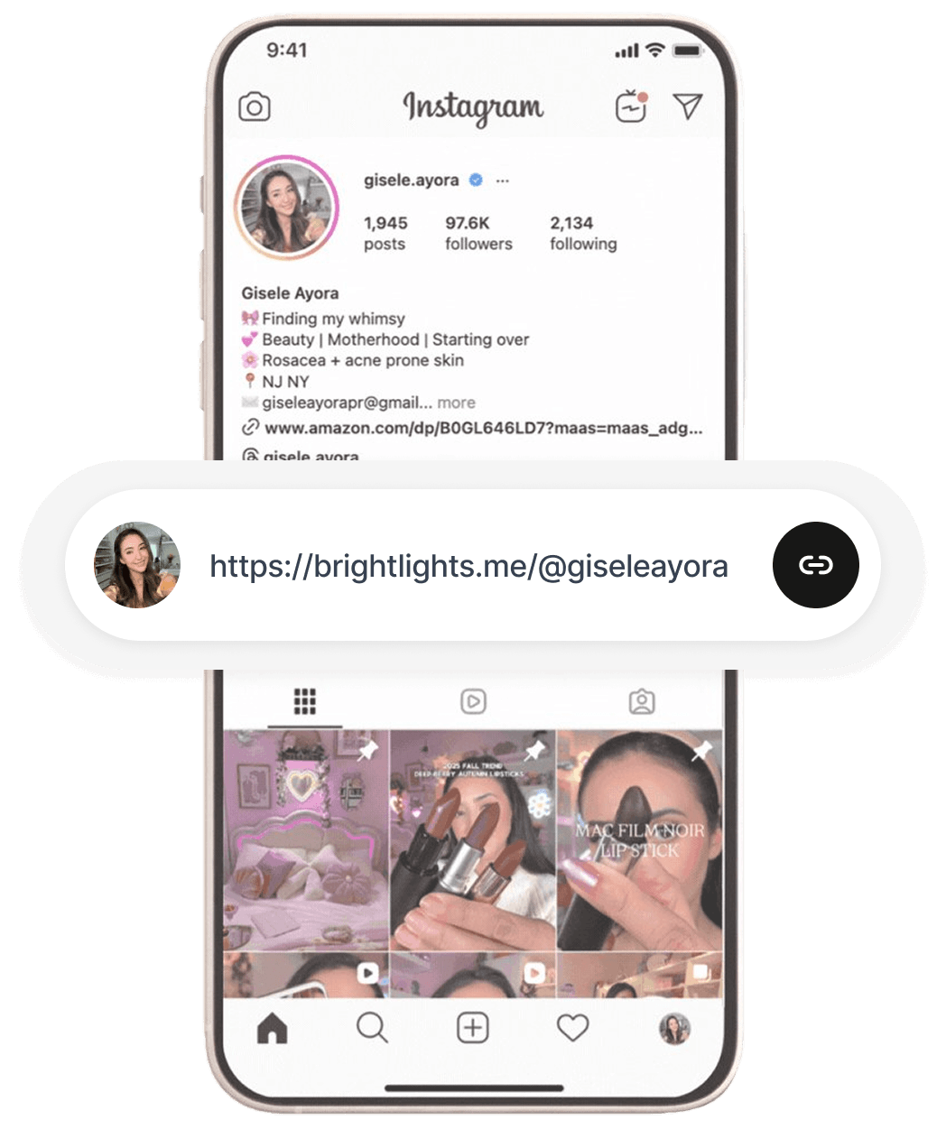 Instagram profile with a Brightlights link-in-bio